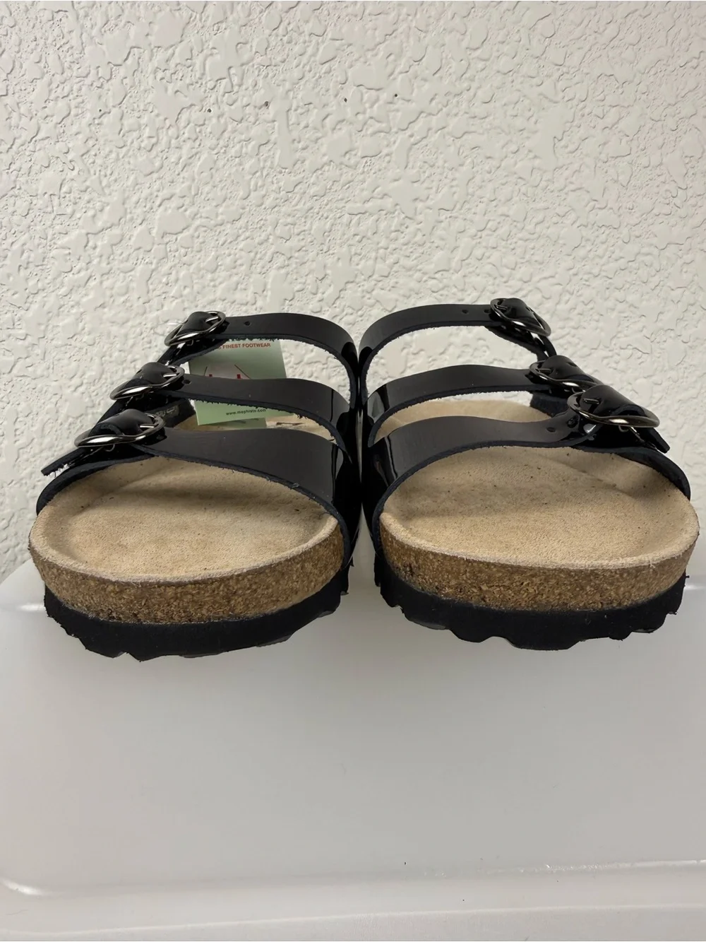 Mephisto Nolene Black Patent Leather Triple Strap Slide Sandals| NWT |EU 36 US 6